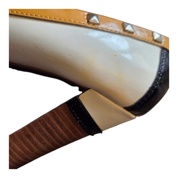 Naughty Monkey Black and Tan Open Toe Heels With Cute Buckle Size 7.5 - Picture 9 of 11